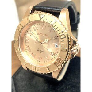 Invicta Women's Watch 14322 Angel Quartz Rose Gold Black Leather Strap 40mm